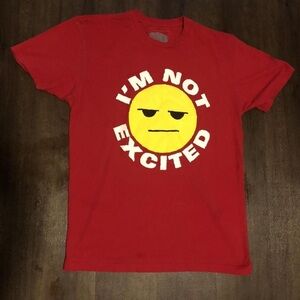 I’M NOT EXCITED Emoji Red Graphic Tee by LOM Clothing X Hollow Da Don